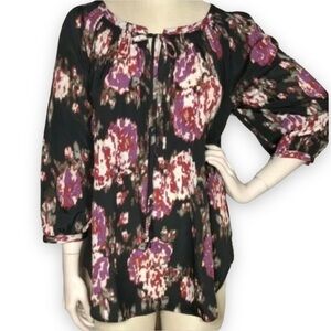 Black Rainn Watercolor Print Blouse XL